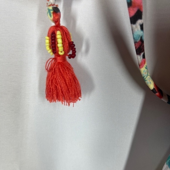 Becca Swimsuit Off Shoulder One Piece Ruffle with Neck Tie Aztec Boho Small - Picture 11 of 11